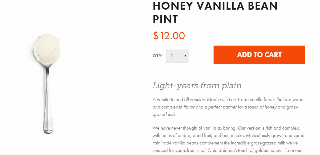  Jeni’s  Honey Vanilla Bean  copy gets started with an attention getting line that’s in a larger italicized font. 