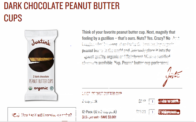  Justin’s  Dark Chocolate Peanut Butter Cups  copy gets you engaged from the get-go. 